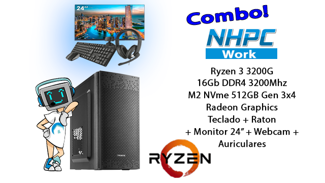 Combo! Pc NHPC Work Beta AMD Ryzen 3 3200G / 16GB / 512GB